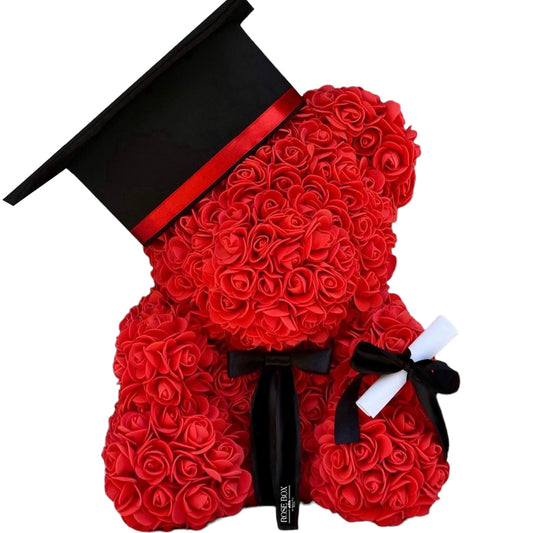 Urs mare 40cm cu flori absolvent + Cutie cadou