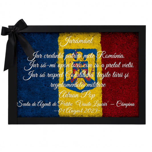 Ramă Depunere Jurământ cu Licheni Criogenați și Text Personalizat - 32x24x4.5 cm