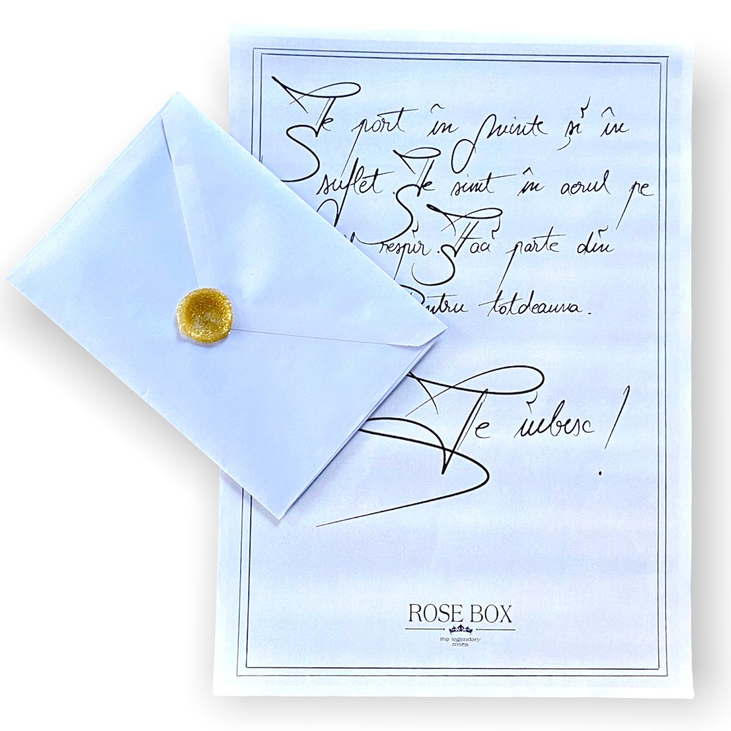 Felicitare cu mesaj caligrafic și plic cu sigiliu alb