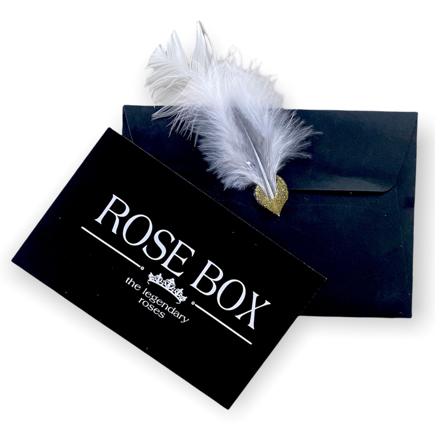 Felicitare în plic negru cu sigiliu cu sclipici auriu și până albă