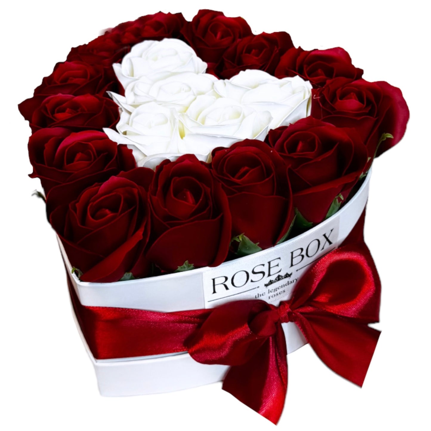 Cutie inimă albă cu 19 trandafiri