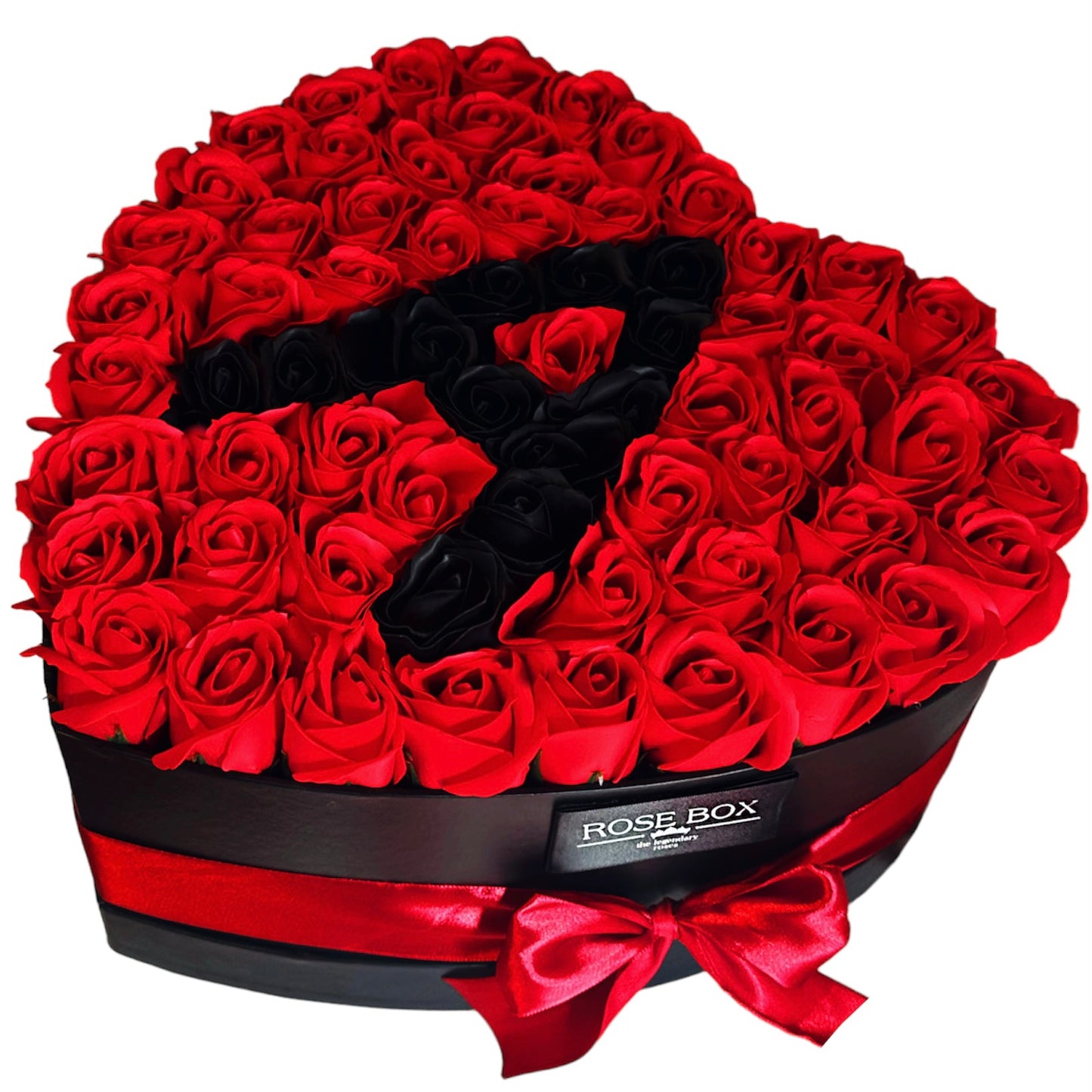Cutie inimă cu 51 trandafiri roșu&negru personalizată