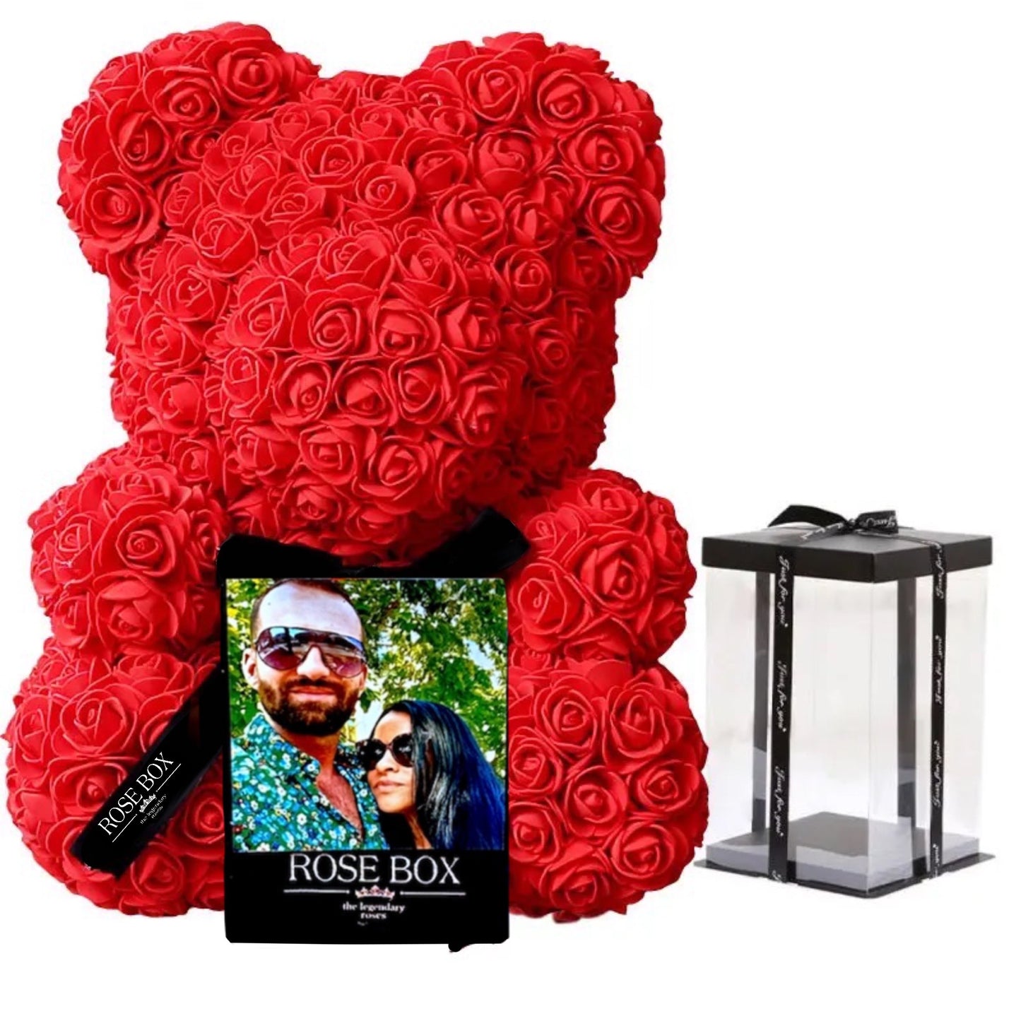 Urs mare 40cm roșu personalizat cu poză + Cutie cadou
