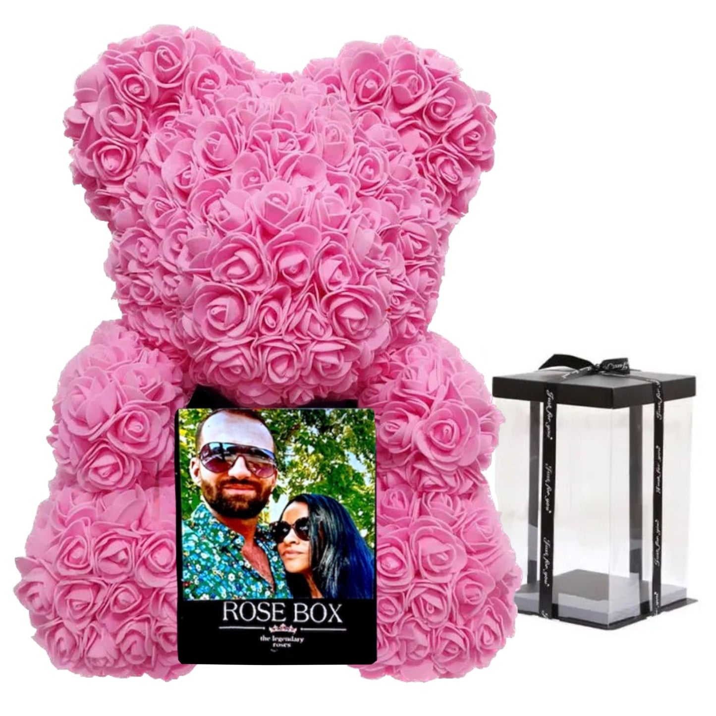Urs mare 40cm roz personalizat cu poză + Cutie cadou