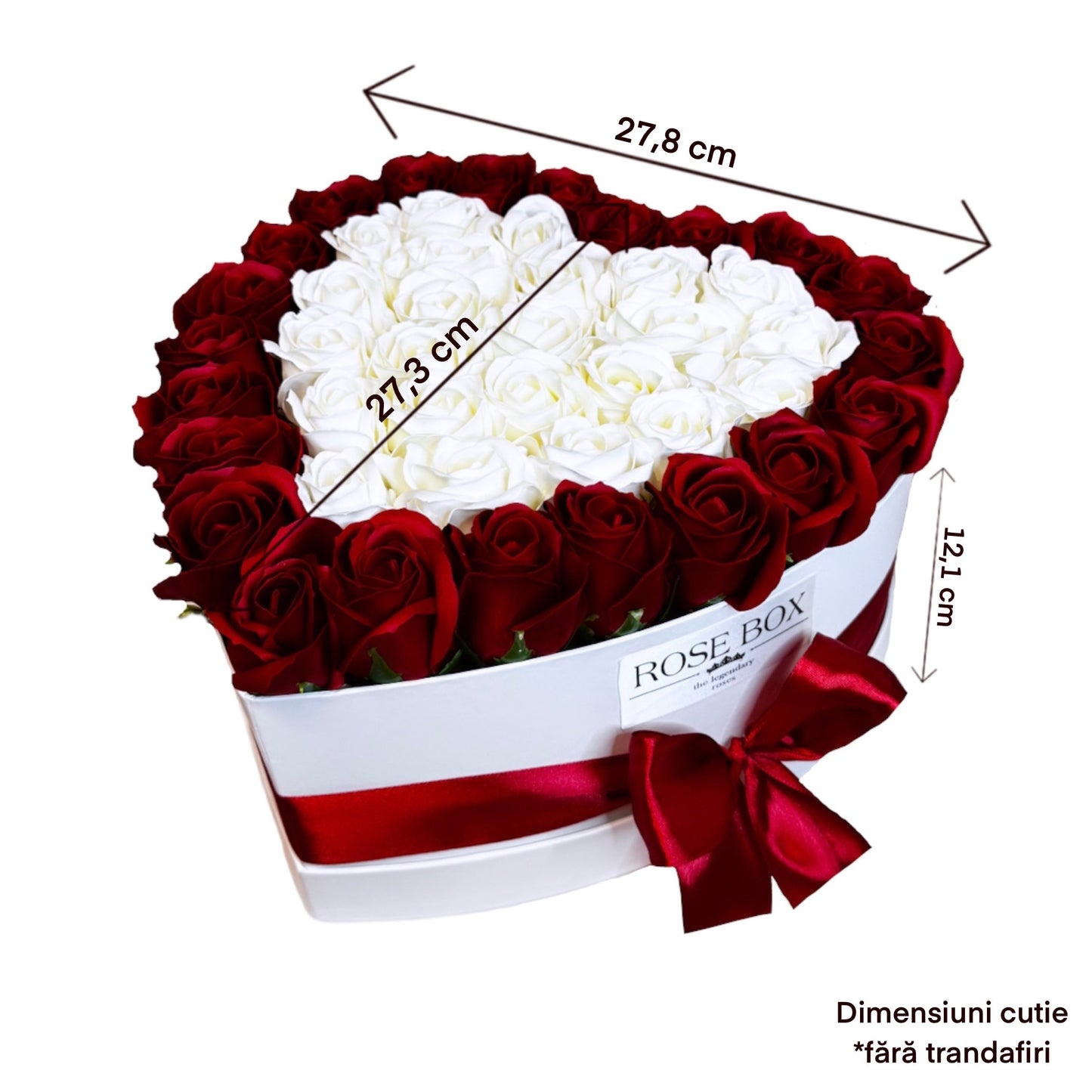 Cutie inimă albă cu 45 trandafiri