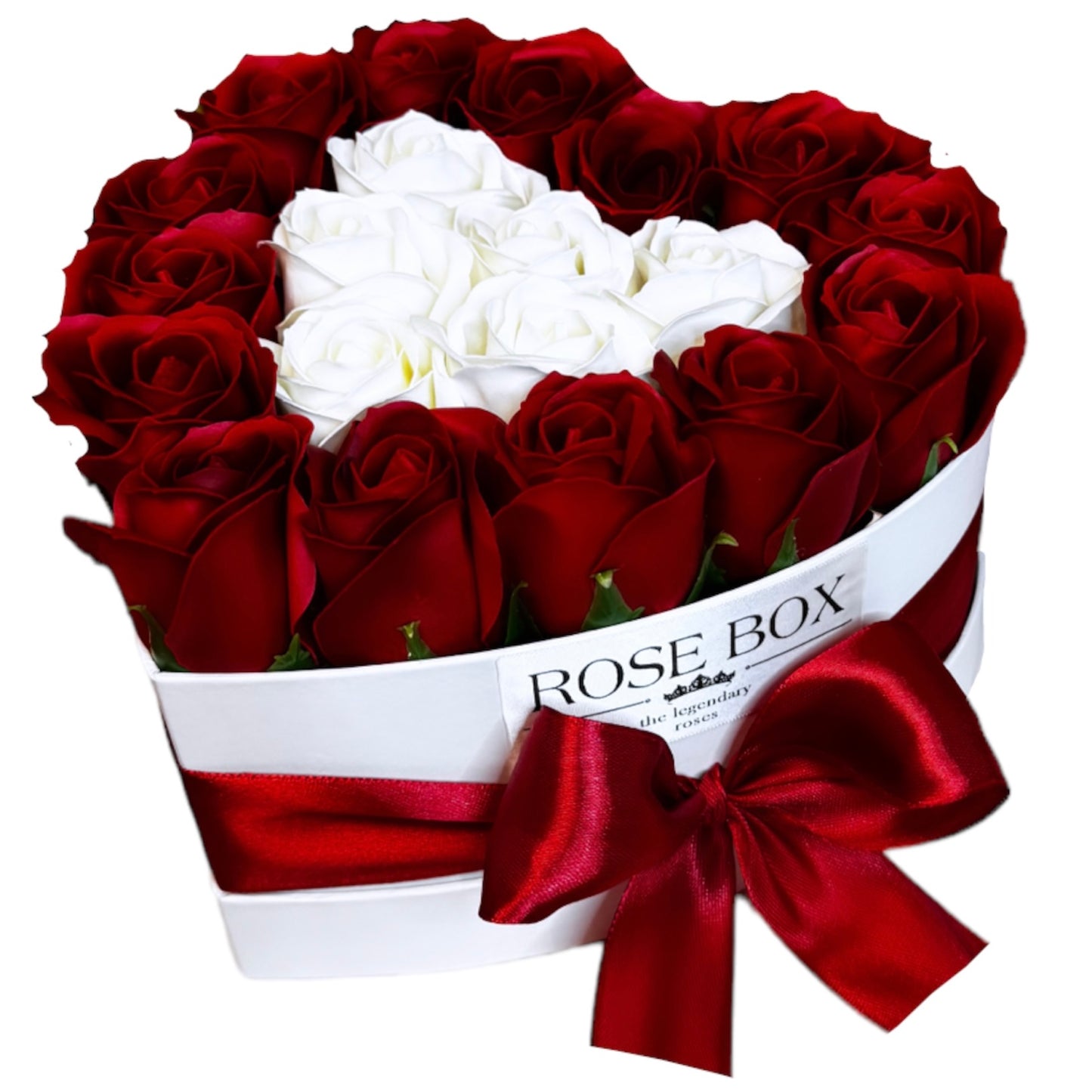 Cutie inimă albă cu 23 trandafiri