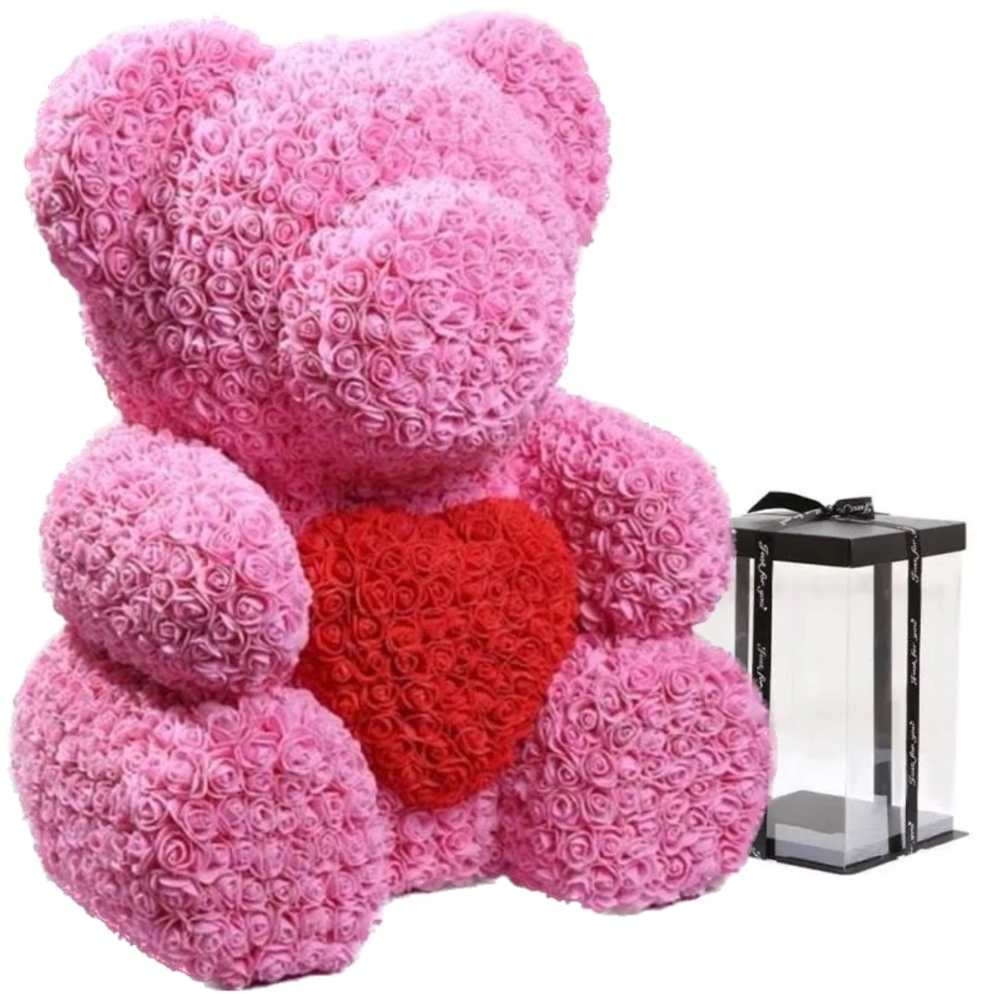 Urs imens 70cm roz cu inimă roșie + Cutie cadou