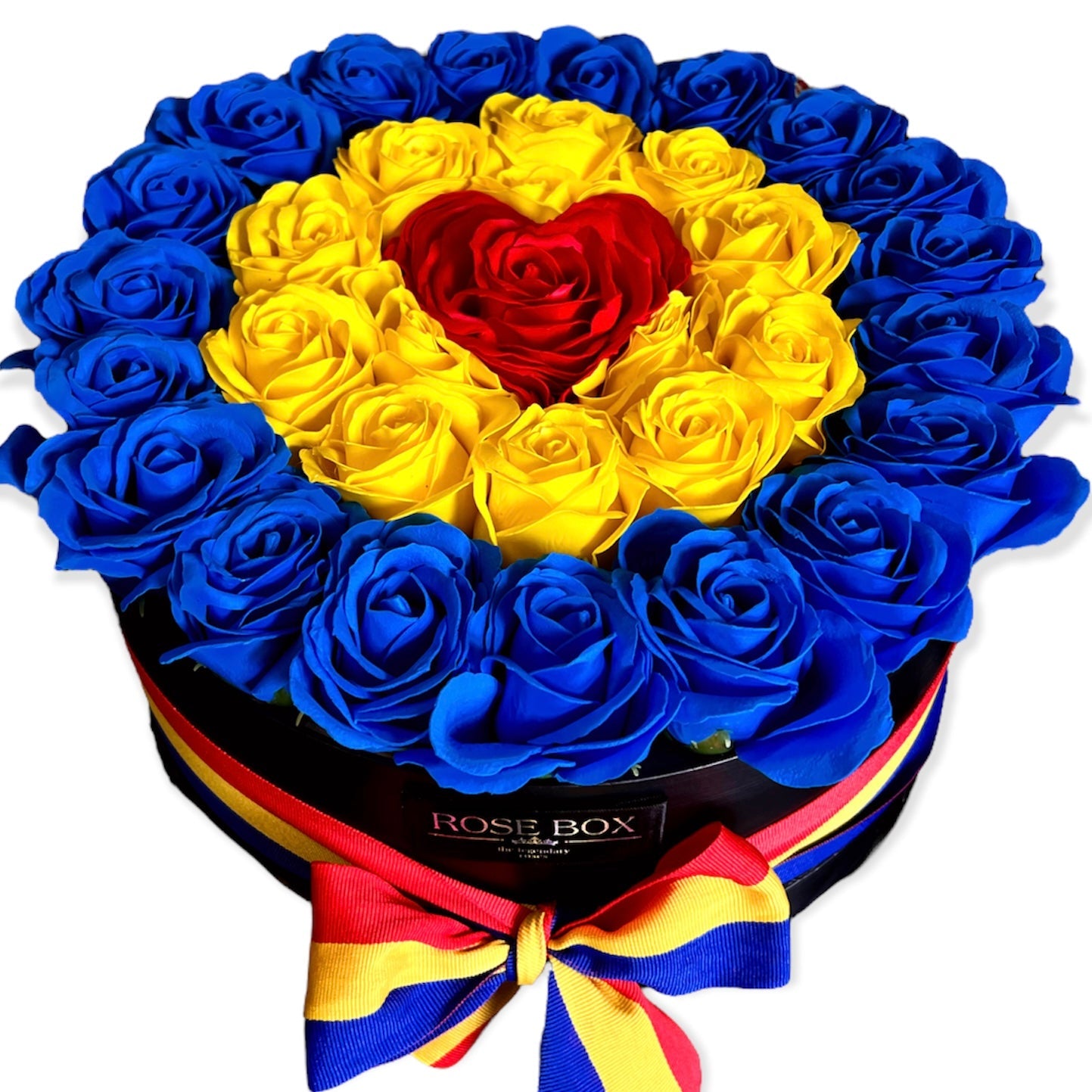 Cutie medie cu 41 trandafiri mari cu tricolorul României