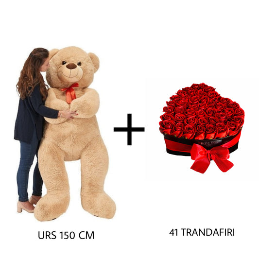 Urs gigantic 150 cm + buchet inimă negru