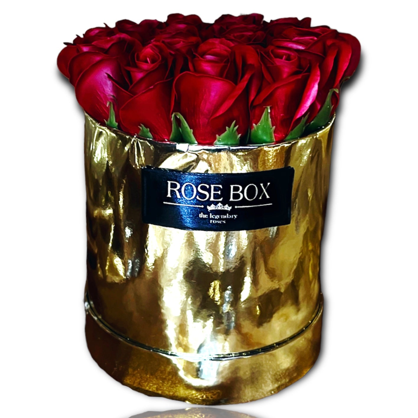 Cutie auriu cromat cu 15 trandafiri roșii