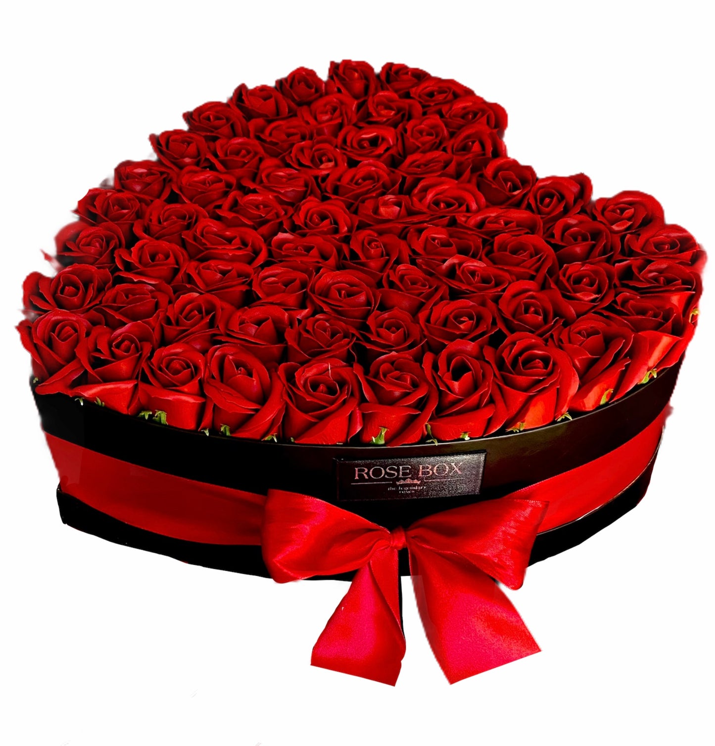 Cutie mare inimă neagră cu 65 trandafiri roșii