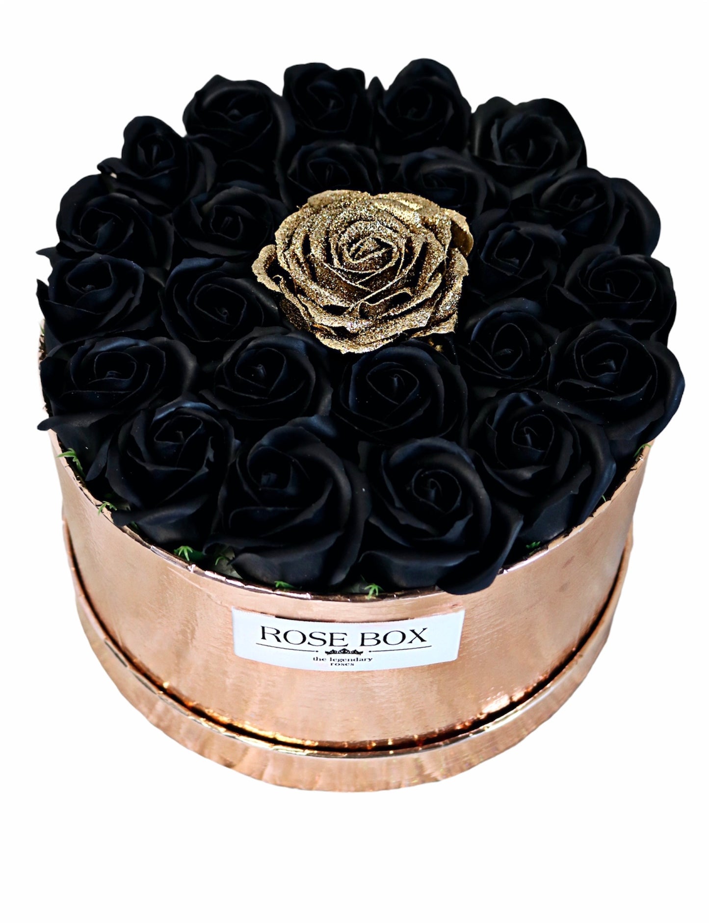 Cutie rose-gold cu 31 trandafiri negru&auriu