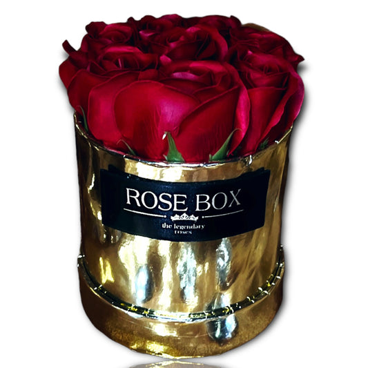 Cutie auriu cromat cu 7 trandafiri roșii