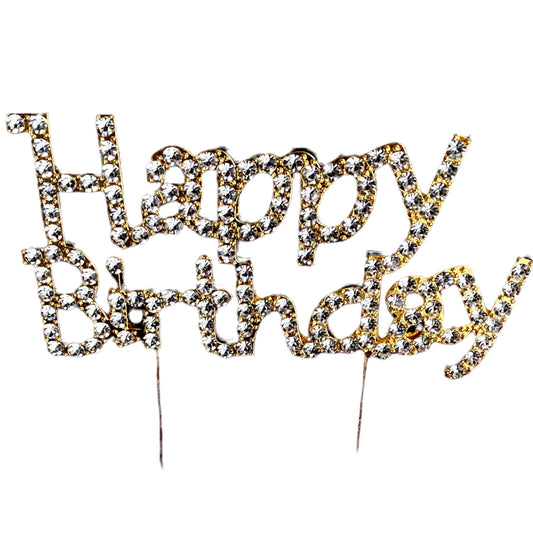 Accesoriu buchete - Topper “Happy Birthday” de metal cu cristale