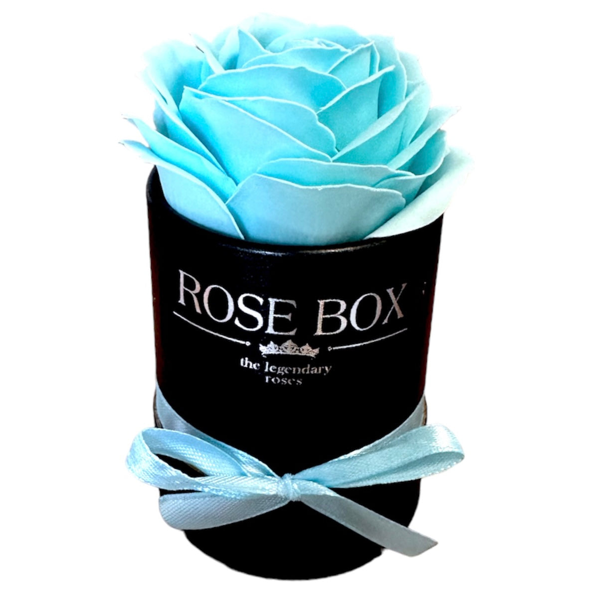 Trandafir mare albastru deschis în cutie neagră