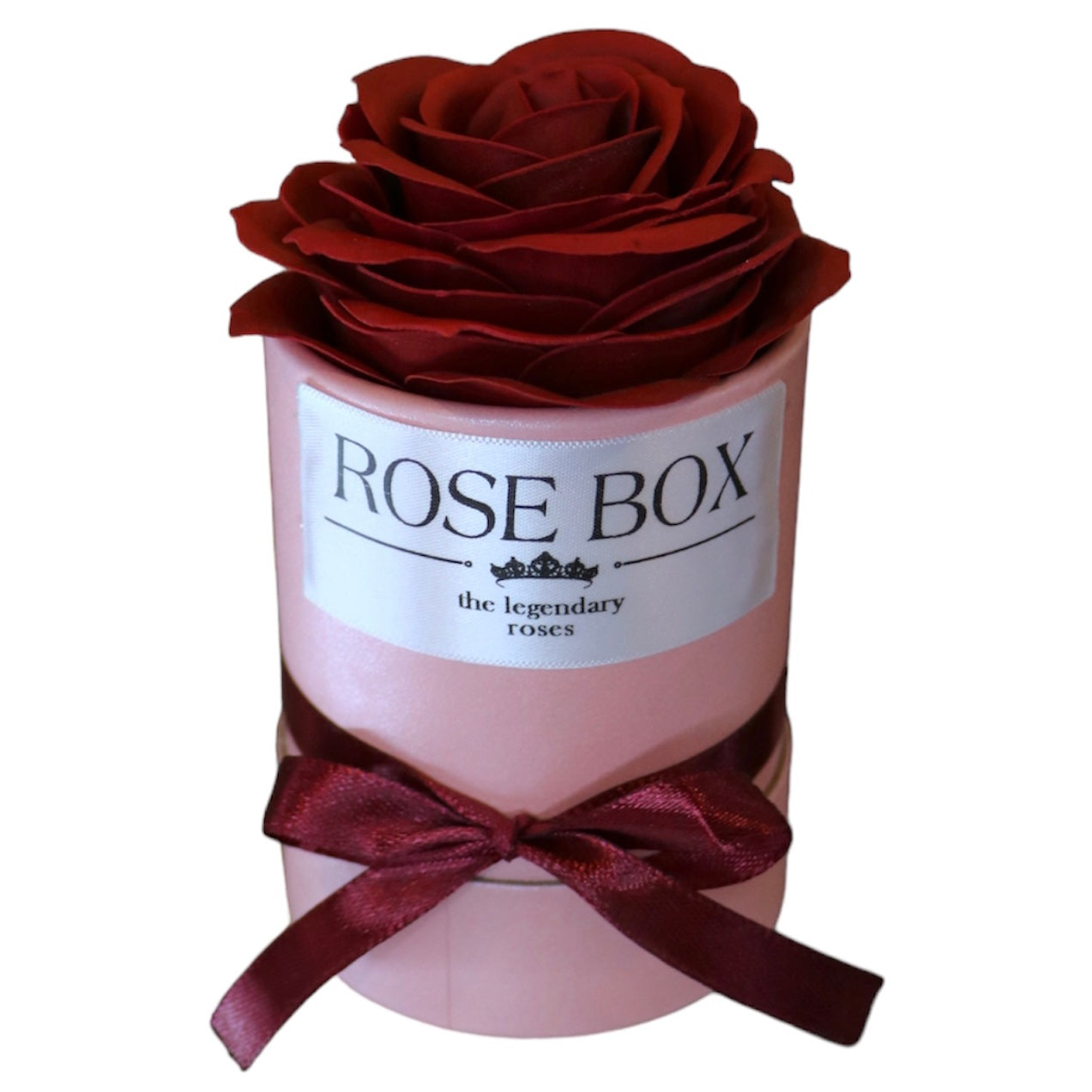Trandafir mare roșu în cutie roz