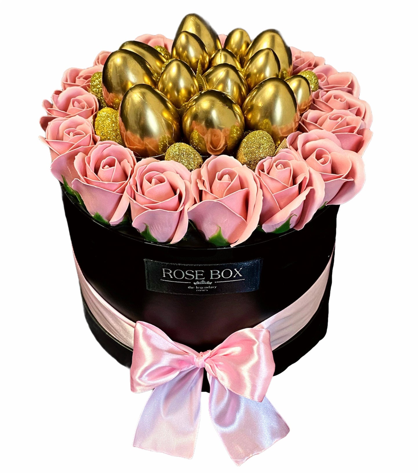 Cutie cu oua aurii și 17 trandafiri roz