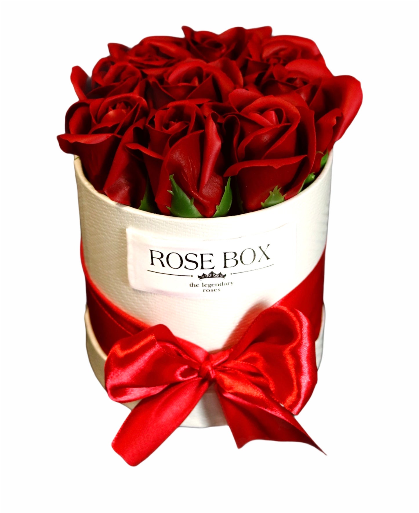 Cutie mica albă cu 9 trandafiri roșu închis