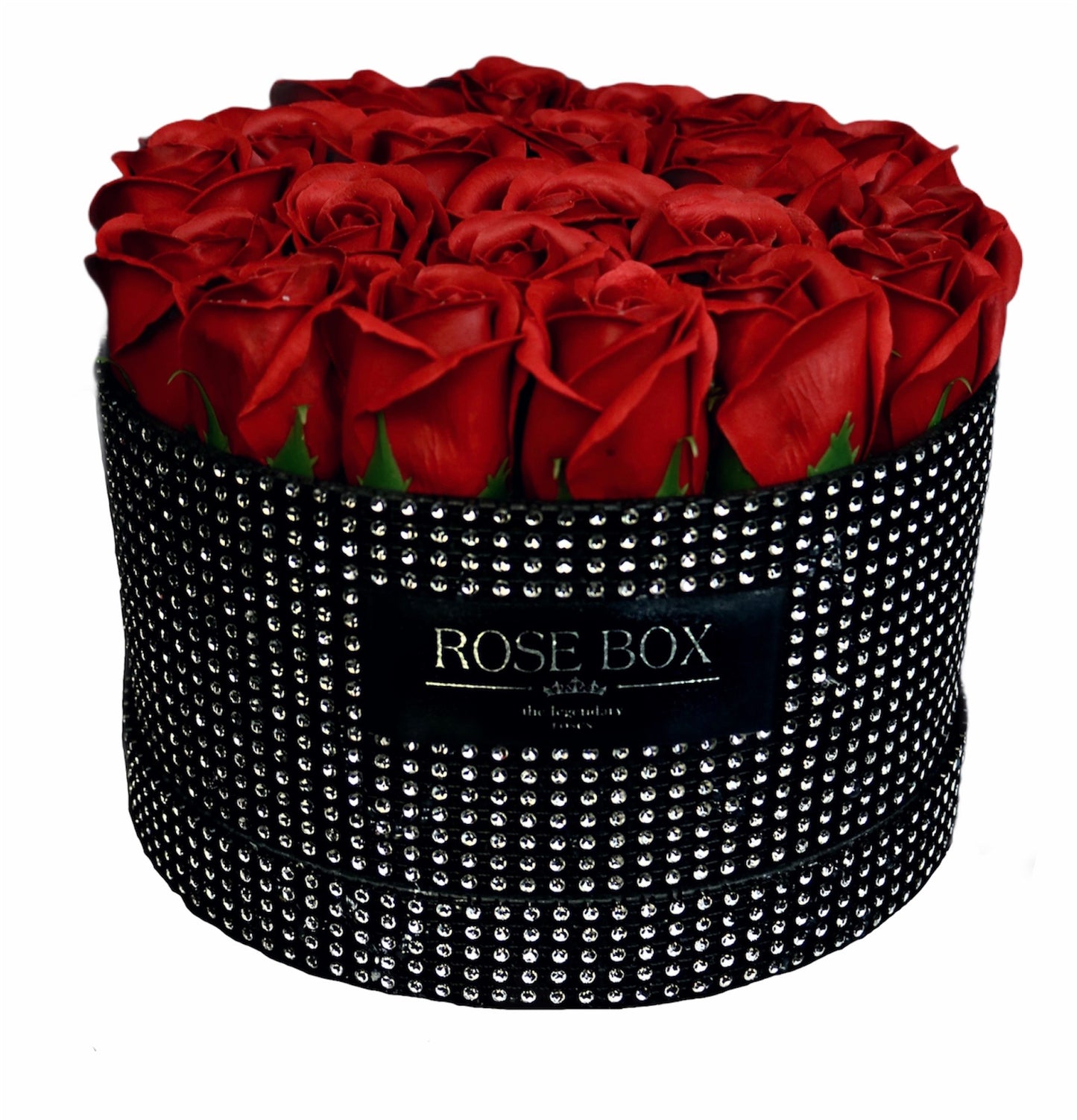 Cutie neagră medie cu cristale cu 20 trandafiri roșu închis  - BLACK DIAMOND BOX