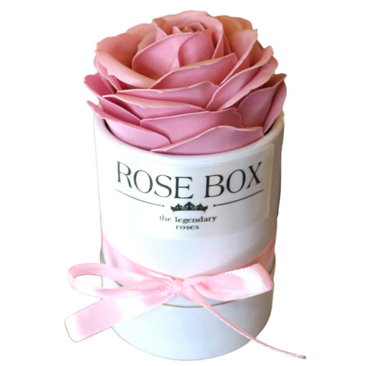 Trandafir mare roz în cutie albă